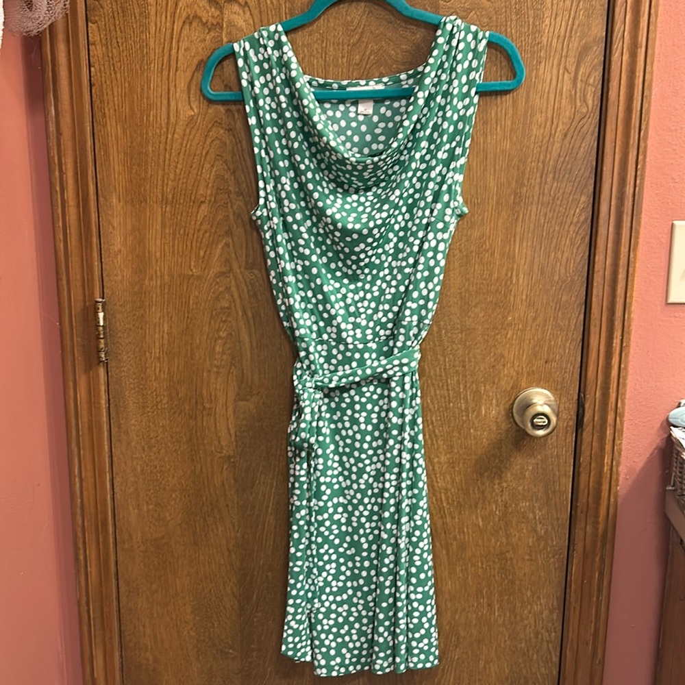 Green polka dot A-line dress